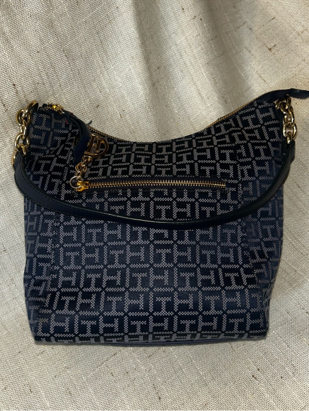 Tommy Hilfiger Kiara Mini Shoulder Bag | Navy Monogram Y2K Baguette Purse